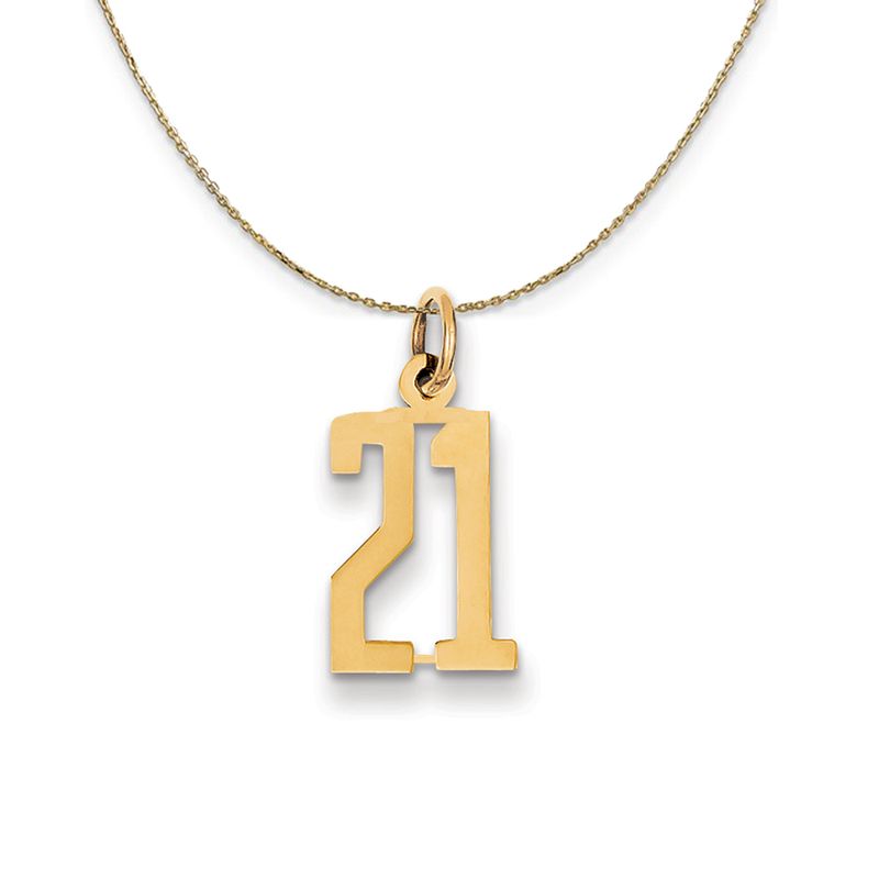 14k Yellow Gold, Alumni Small Elongated Number 21 Necklace - 18 Inch